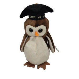 Ty Beanie Babies Original Wise Owl Brown Plush Toy with Hang Tag Class of '98